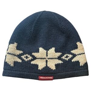 Vintage Y2K Abercrombie & Fitch Fair Isle Wool Blend Knit Beanie Skull Cap Navy